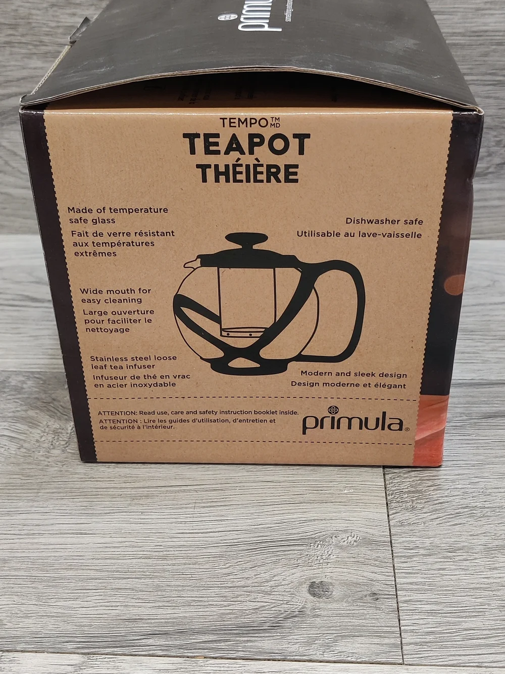 Primula Tempo Glass Teapot 40 oz / 1.18L Stainless Loose Leaf Infuser Black NIB